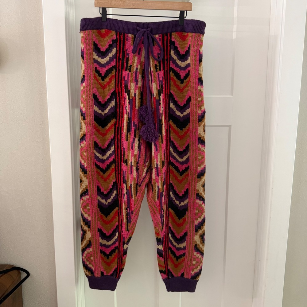 Farm Rio Striped Patchwork Knit Joggers Purple Pink XL Boho Maximalist Colorful